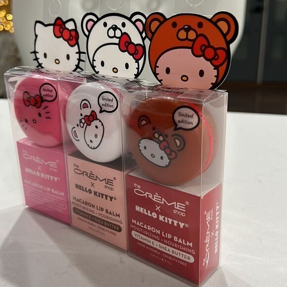 LIMITED EDITION SET OF 3 The Creme Shop Hello Kitty Macaron Lip Balm NWT… - Picture 3 of 4
